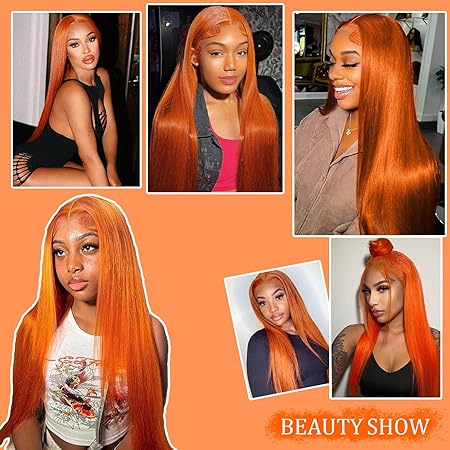 Ginger Wig Human Hair 13x6 Straight Ginger Orange Lace Frontal Wigs Human Hair Hd Transparent Wear and Go Glueless Wigs