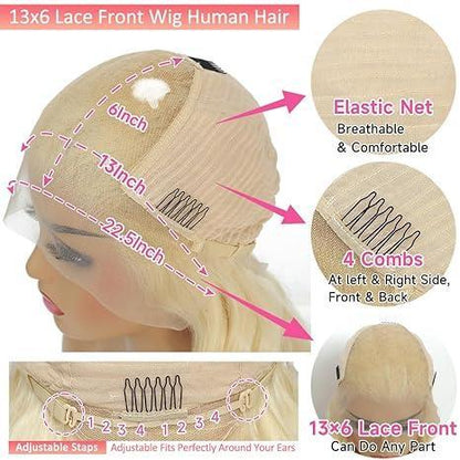 613 Blonde Body Wave Lace Front Wig - 180% Density - Human Hair - Pre Plucked - Glueless Wigs - HD Transparent Lace Frontal Wig for Women