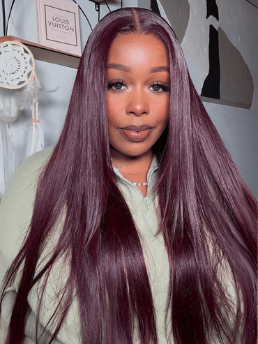 13x6 Lace Frontal Black Cherry Layered Straight Wig