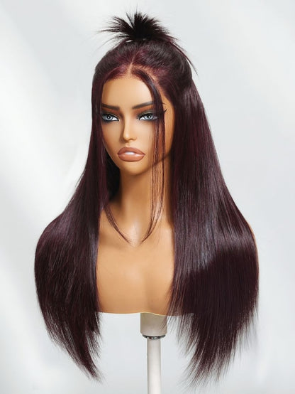 13x6 Lace Frontal Black Cherry Layered Straight Wig