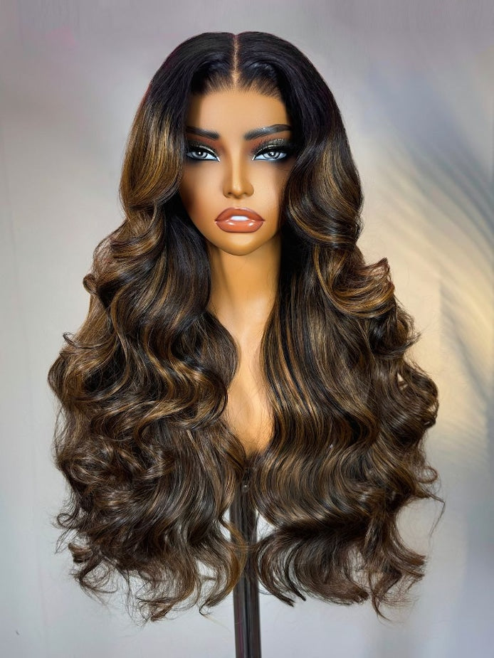 6x4 Pre-Everything Wig Glueless Lace Balayage Highlight Body Wave Wig No Burden